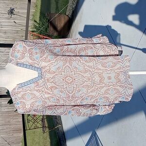 Democracy Sheer Blouse Size Small Embroidered Neckline 3/4 Cuffed Sleeves